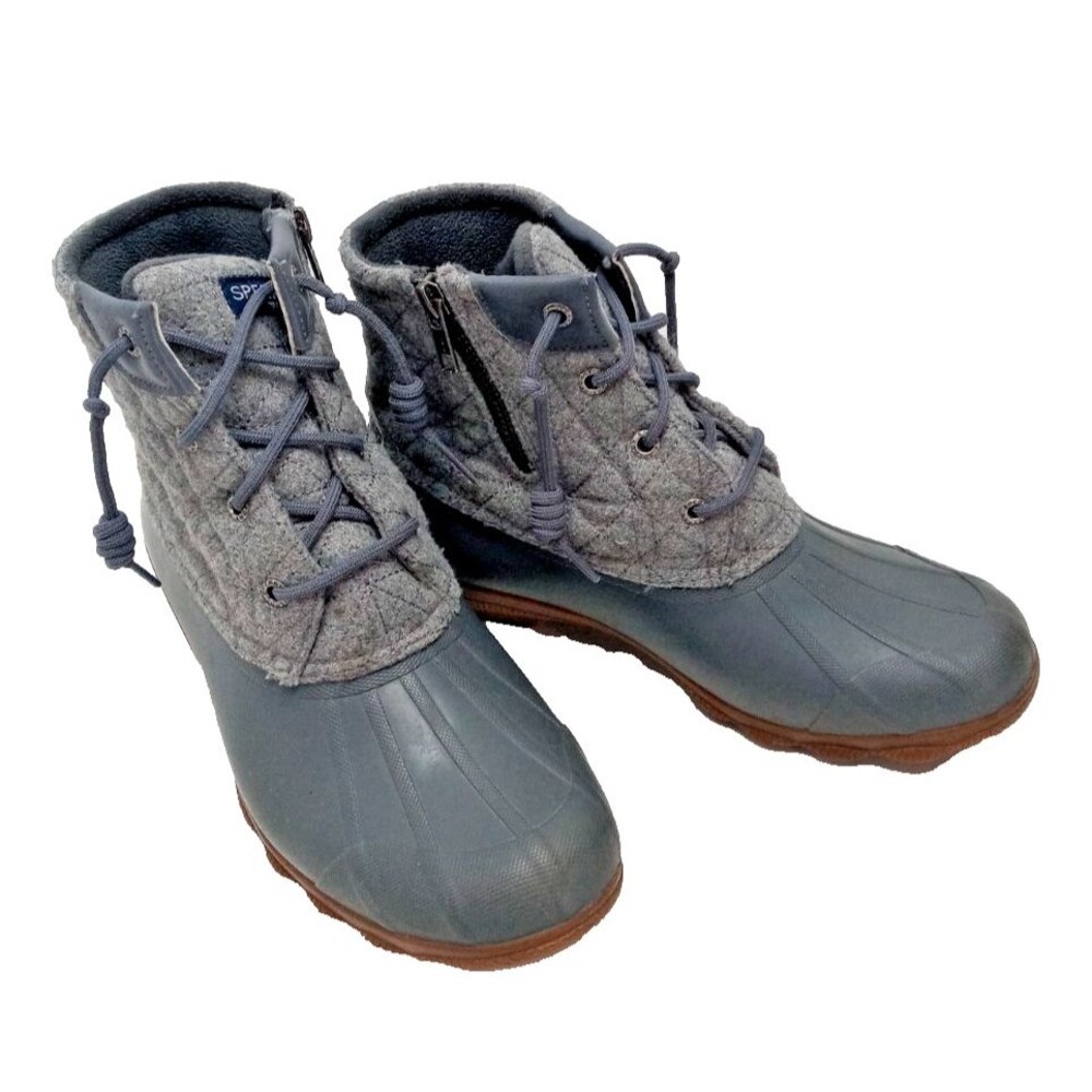 Sperry Top-Sider Saltwater Boots Women's sz8.5 Dark Gray Emboss Wool